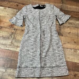 Banana Republic | Women's Black Cream Snow Leopard Back Zip Career Dress Sz 4